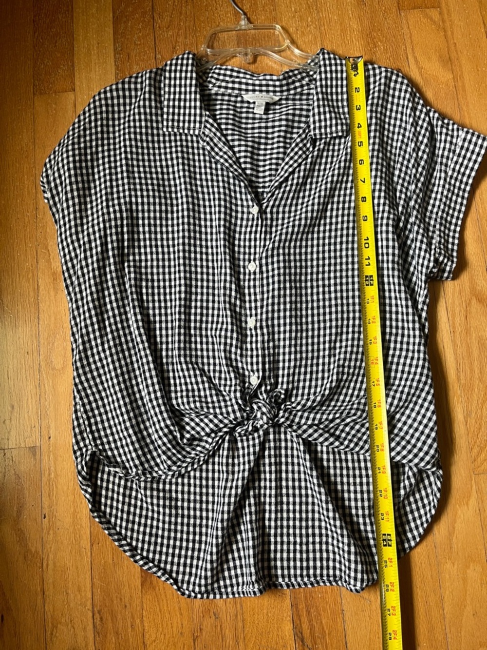 Lucky Brand Gingham Button Front Tie Top Womens M Black White - Picture 3 of 6
